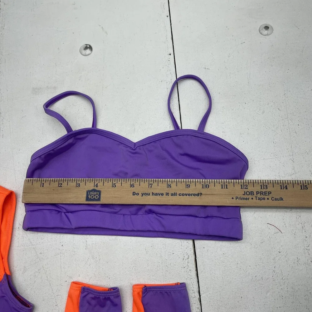 Stage Boutique Dance Leotard Set Girls XL Orange Purple Colorblock 4 Piece